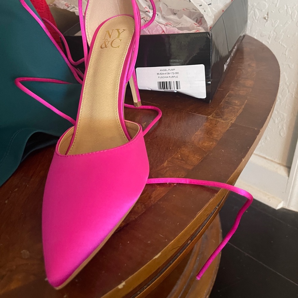 NY&Co pink pointed toe tie up heels